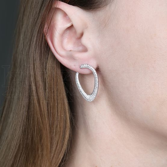 Фото - Серьги конго из белого золота с бриллиантами из коллекции "Чистая линия" E5533-7108 (781)