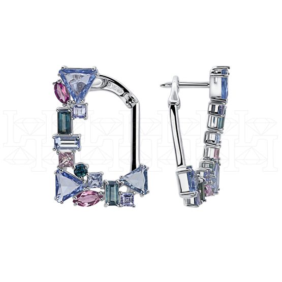 Фото - Серьги конго из белого золота с цветными сапфирами из коллекции "Акварель" E10018-15694 (420)