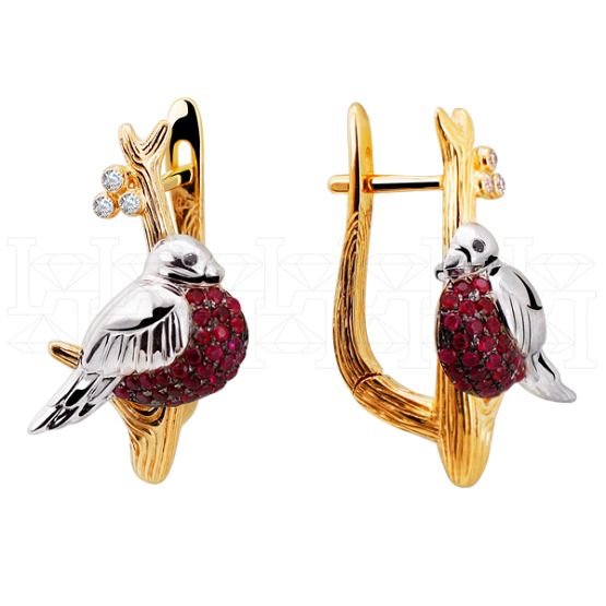 Фото - Серьги из цветного золота с рубинами и бриллиантами из коллекции "Птички" E4607-5427 (711)