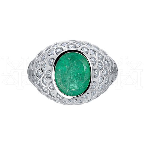 Фото - Кольцо из белого золота с изумрудом и бриллиантами из коллекции "580" R9950-15506 (580)