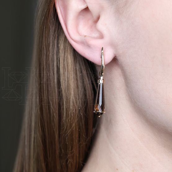 Фото - Серьги из желтого золота с кварцем из коллекции "Акварель" E8874-16183 (420)