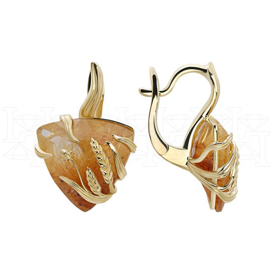 Фото - Серьги из желтого золота с кварцем из коллекции "Русское поле" E9979-15621 (715)