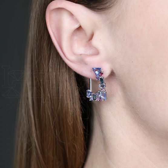 Фото - Серьги конго из белого золота с цветными сапфирами из коллекции "Акварель" E10018-15694 (420)