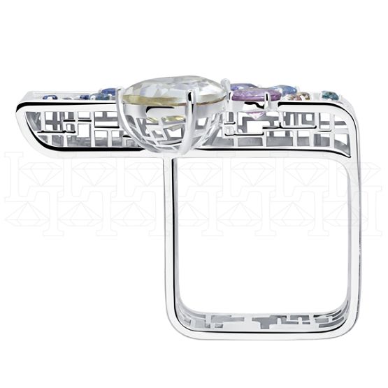 Фото - Кольцо квадратное из белого золота с цитрином из коллекции "Город порт" R10237-16202 (451)