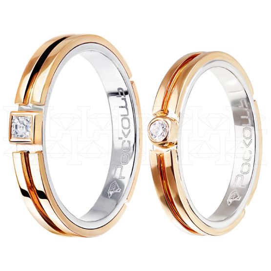 Фото - Кольцо обручальное из рыже-белого золота с бриллиантом из коллекции "Парные обручальные кольца" R4679-5551 (210)