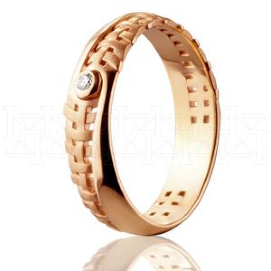 Фото - Кольцо обручальное из рыжего золота с бриллиантом из коллекции "Обручальные кольца с  одним бриллиантом" VDR.A3001 (243)