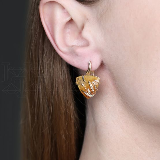 Фото - Серьги из желтого золота с кварцем из коллекции "Русское поле" E9979-15621 (715)