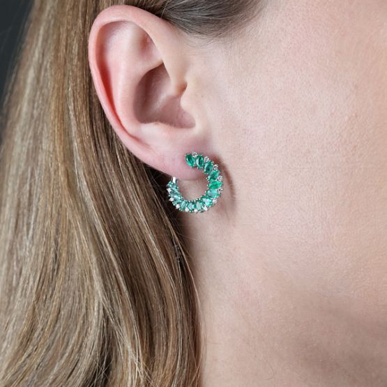 Фото - Серьги конго из белого золота с изумрудами и бриллиантами из коллекции "580" E8787-15455 (580)