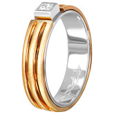 Кольцо двойное из рыже-белого золота с бриллиантом из коллекции "Двойные обручальные кольца" R3864-4778 (242)