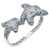 Кольцо из белого золота с цветными сапфирами R9914-15392 (453)