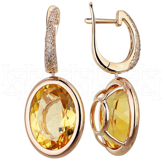 Фото - Серьги из рыжего золота с цитрином и коньячными бриллиантами из коллекции "Акварель" E7039-9659 (420)