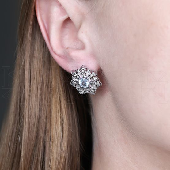 Фото - Серьги пуссеты из белого золота с бериллами и бриллиантами из коллекции "786" G10076-15829 (786)