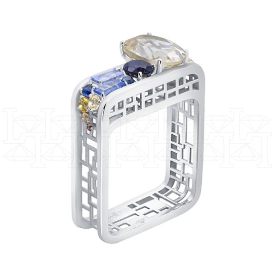 Фото - Кольцо квадратное из белого золота с цитрином из коллекции "Город порт" R10236-16200 (451)