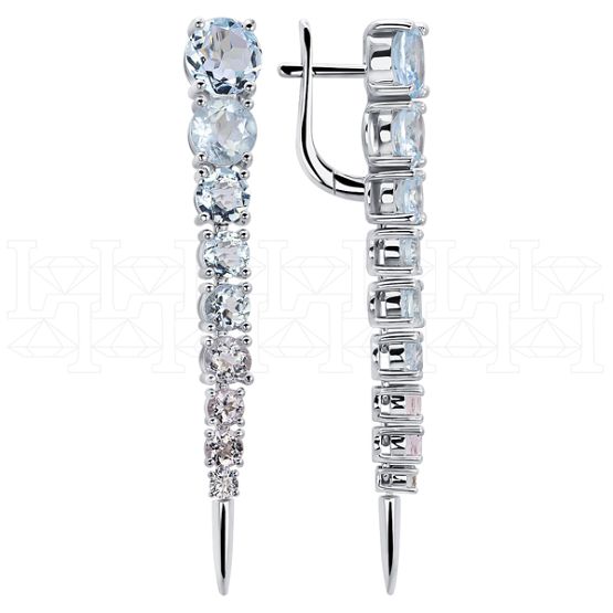 Фото - Серьги длинные из белого золота с аквамаринами и бриллиантами из коллекции "Акварель" E8783-12551 (420)