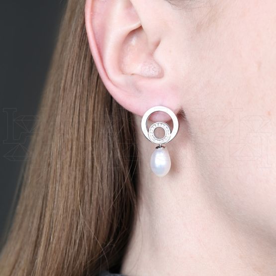 Фото - Серьги из белого золота с жемчугом и бриллиантами из коллекции "Завтрак у Тиффани" E9287-16137 (662)