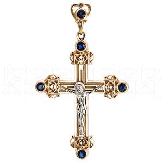 Фото - Подвеска крест из рыжего золота с сапфирами X2649-3124 (181)