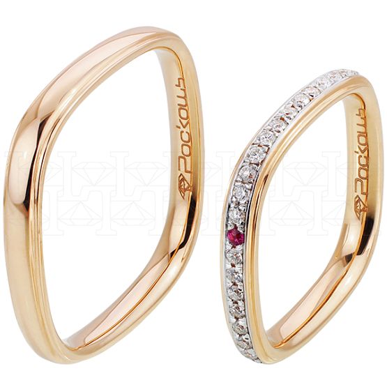 Фото - Кольцо квадратное из белого золота с рубином из коллекции "Парные обручальные кольца" R4709-5582 (210)