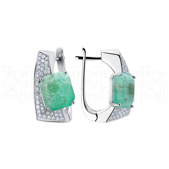 Фото - Серьги из белого золота с изумрудами и бриллиантами из коллекции "580" E10251-16263 (580)