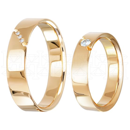 Фото - Кольцо обручальное из рыжего золота с бриллиантом из коллекции "Парные обручальные кольца" R4002-4752-07 (210)