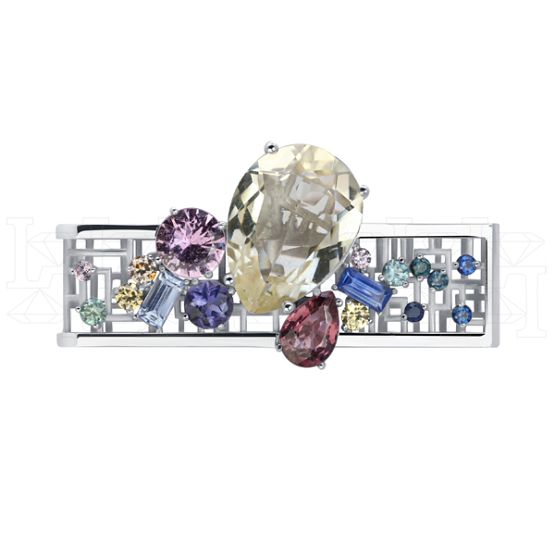 Фото - Кольцо квадратное из белого золота с цитрином из коллекции "Город порт" R10237-16202 (451)