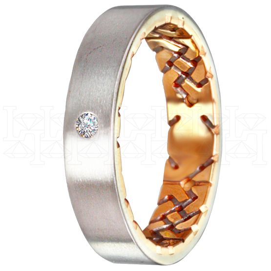 Фото - Кольцо обручальное из рыже-белого золота с бриллиантом из коллекции "Парные обручальные кольца" R4121-4774 (210)