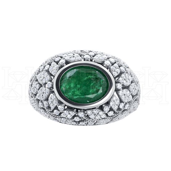 Фото - Кольцо из белого золота с изумрудом и бриллиантами из коллекции "580" R9468-13970 (580)