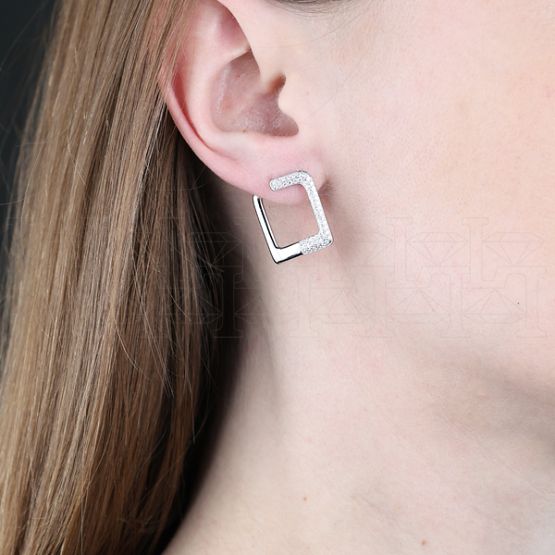 Фото - Серьги конго из белого золота с бриллиантами из коллекции "Чистая линия" E5539-13886 (781)