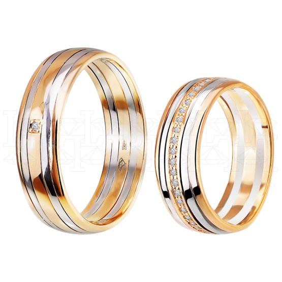 Фото - Кольцо обручальное из цветного золота с бриллиантом из коллекции "Парные обручальные кольца" R4157-5133 (210)